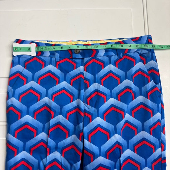 Loudmouth Golf Men’s Sz 32x32 Blue Red Geometric Cotton Pants Trousers NWOT - Picture 4 of 6